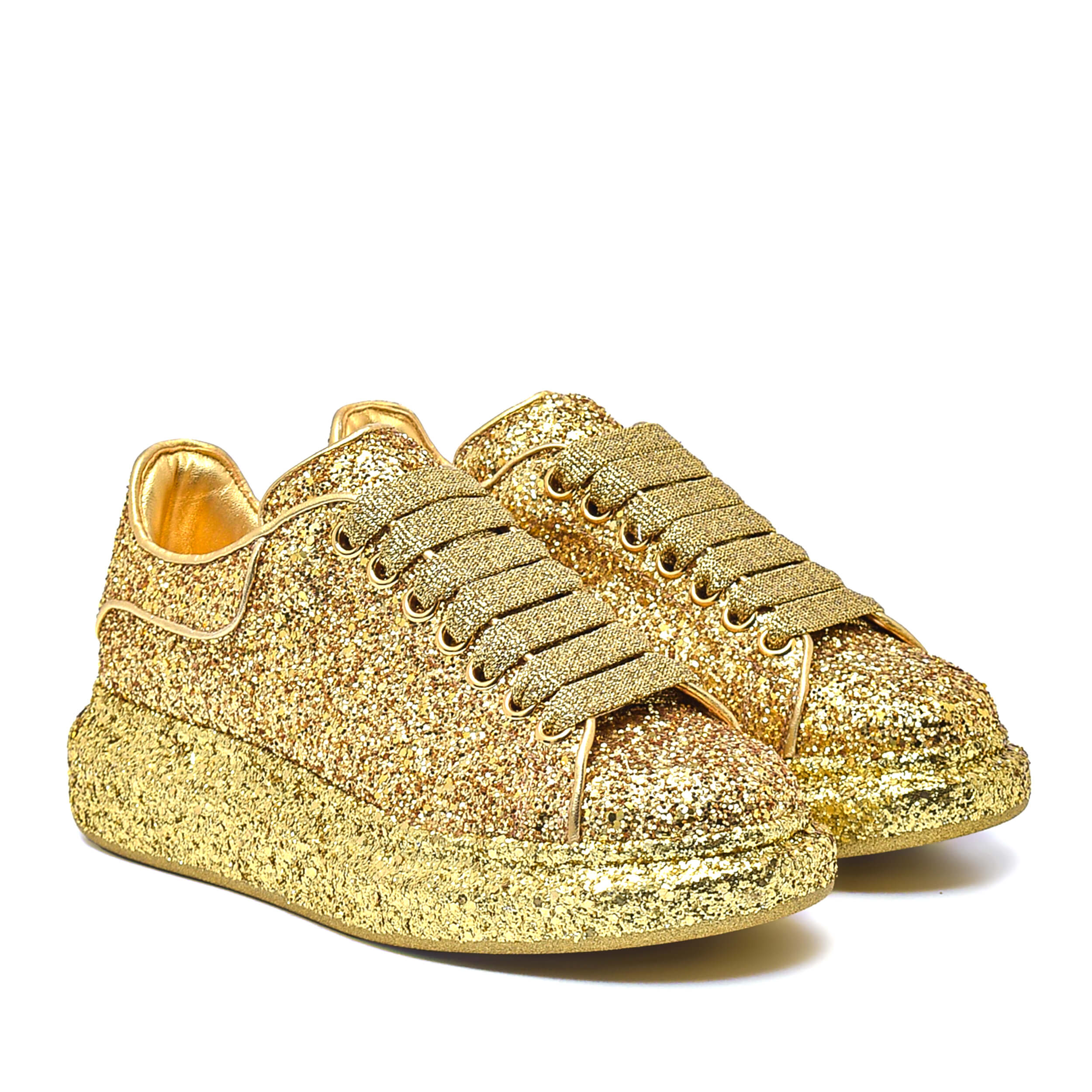 Alexander McQueen - Gold Shiny Glitter Oversized Sneakers / 38